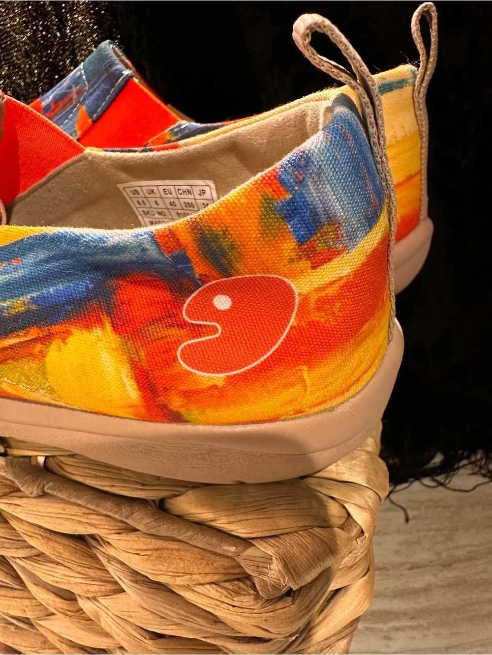 UIN Women's Slip-On Sneakers in Red, Yellow & Blue Abstract Print